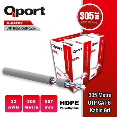 QPORT Q-CAT6Y 305 METRE 23AWG GRI CAT6 UTP PE KABLO