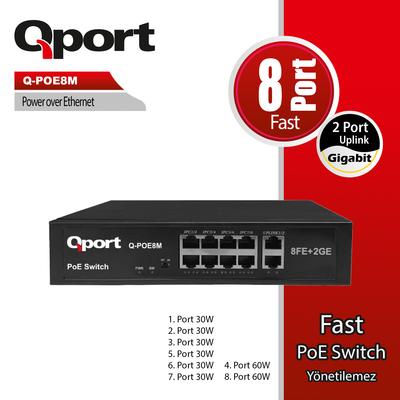 QPORT Q-POE8M 8 PORT 10/100 + 2 PORT 10/100/1000 UPLINK POE SWITCH