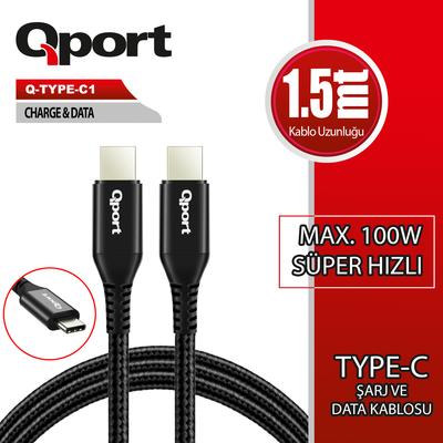 QPORT Q-TYPE-C1 1.5M TYPE-C 100W SUPER HIZLI PD SARJ VE DATA KABLOSU