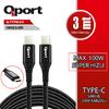 QPORT Q-TYPE-C3 3M TYPE-C 100W SUPER HIZLI PD SARJ VE DATA KABLOSU