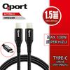 QPORT Q-TYPE-C1 1.5M TYPE-C 100W SUPER HIZLI PD SARJ VE DATA KABLOSU